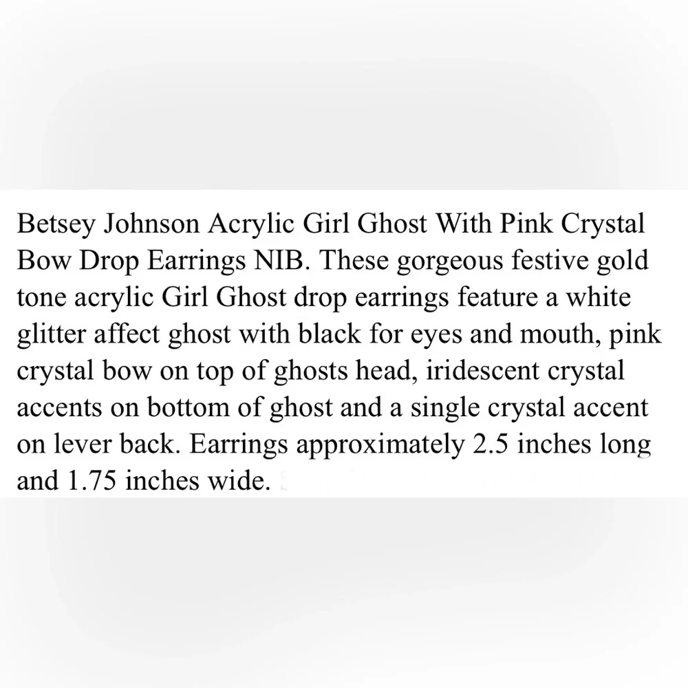 NWT Betsey Johnson, Halloween ghost with pink bow and bling dangle earrings - Picture 9 of 9